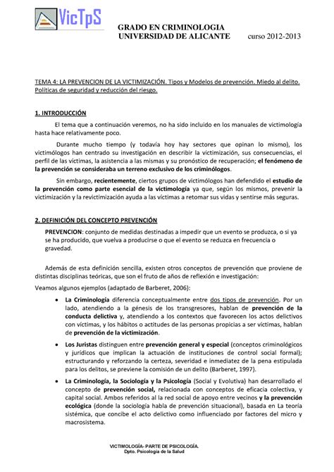 TEMA 4 LA Prevencion DE LA Victimización UNIVERSIDAD DE ALICANTE