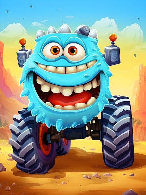 Comique Personnage De Dessin Anim Monster Truck Avec Un Moteur