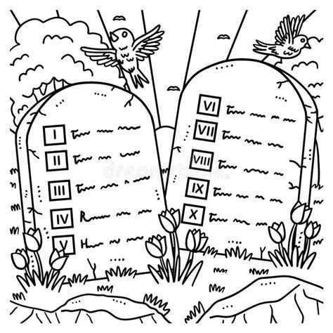 Christian Ten Commandments Tablets Coloring Page Stock Vector ...