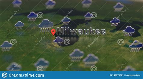 Rainy Weather Icons Near Milwaukee City On The Map Weather Forecast