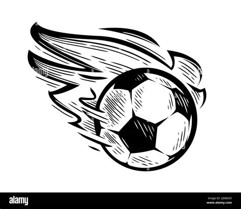 Soccer Ball Burning Flying Emblem Hand Drawn Football And Soccer