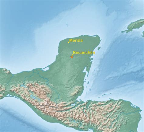 Map Of Yucatán Peninsula With The Location Of Site Asterisk Where