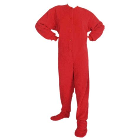 Adult Red Fleece Footed Onesie Pajama With Butt Flap 14846749