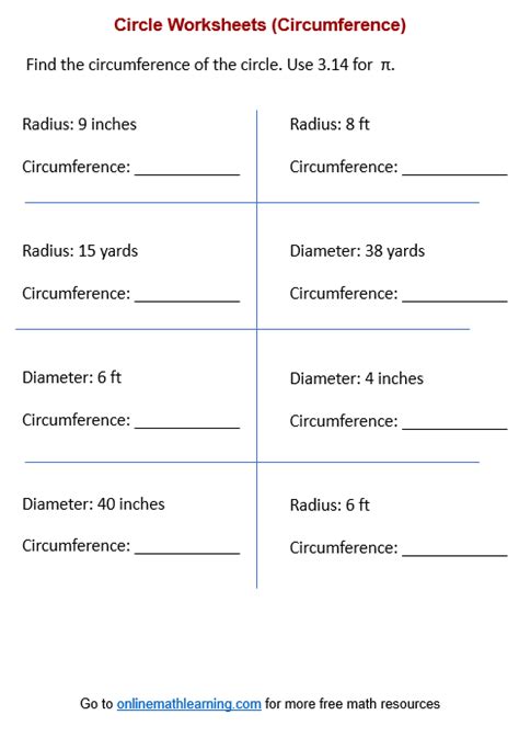 Circumference Worksheets Printable Online Answers Examples