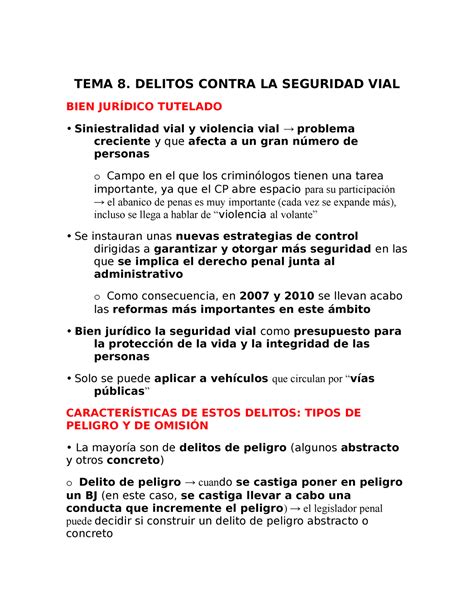 TEMA 8 Delitos Contra LA Seguridad VIAL TEMA 8 DELITOS CONTRA LA