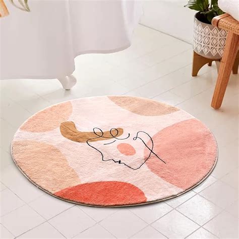 Amazon Yokii Cute Pink Round Bathroom Rugs Ft Faux Wool Soft Shag