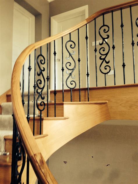 T Shaped Oak Wrought Iron Helical Staircase Country Staircase