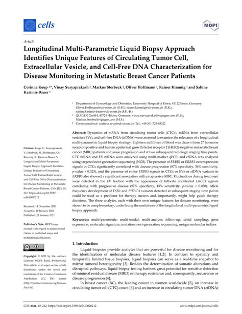 PDF Longitudinal Multi Parametric Liquid Biopsy Approach Identifies