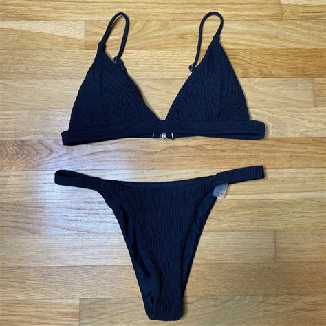 Black Ribbed Cheeky Bikini Gem