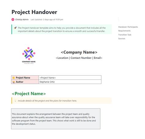 Free Project Handover Templates For Efficient Transitions