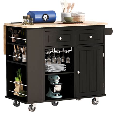 Euroco 40 Kitchen Islands With Power Outletkitchen Islands Cart With Drop Leafrubber Wood Top