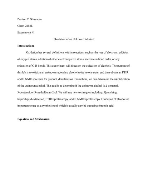 2212L Experiment 1 Preston C Shirmeyer Chem 2212L Experiment