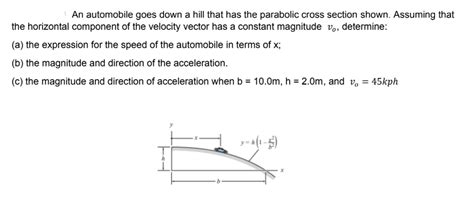 Solved An Automobile Goes Down A Hill That Has The Parabolic