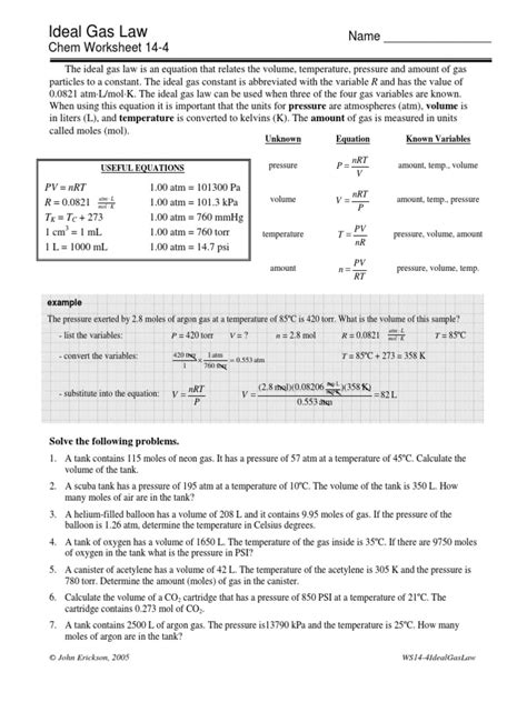 Combined Gas Law Worksheet Answers