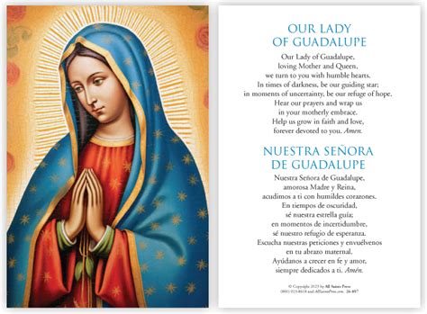 Our Lady Of Guadalupe Prayer Card