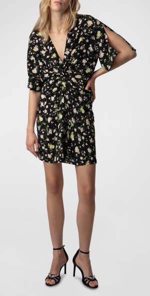 Zadig Voltaire Rozo Crinkle Roses Silk Dress