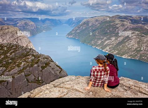 Preikestolen Pulpit Rock Meters Over Lysefjord Lyse Fjord In