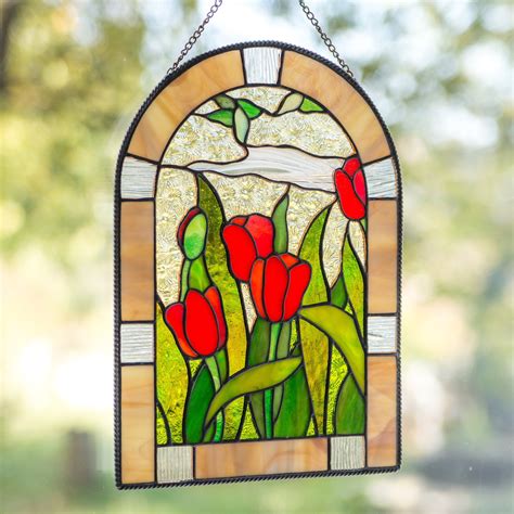 Custom stained glass window panel mom gift Tulip stained glass flower – Glass Art Stories