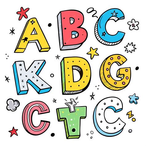 Colorful Hand Drawn Alphabet Letters A B C D G K T With Stars And Dots Premium Ai Generated Vector