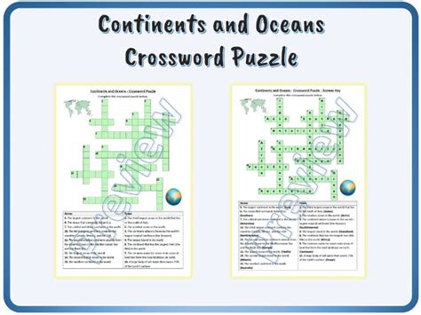 Continents And Oceans Crossword Puzzle Worksheet Activity Printable