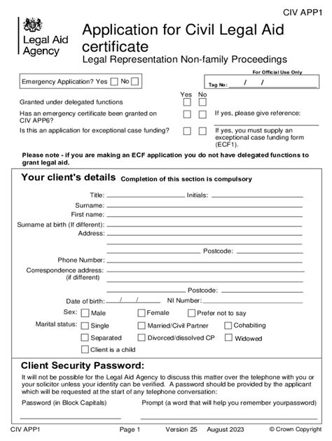 Fillable Online CIV APP1 Application For Civil Legal Aid Certificate