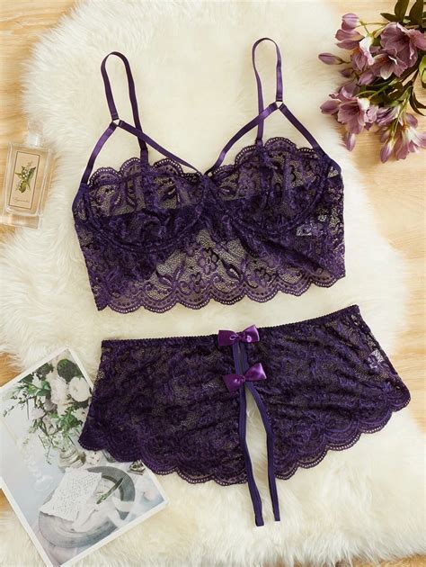 Classic Sexy Plus Floral Lace Scallop Trim Lingerie Set SHEIN UK