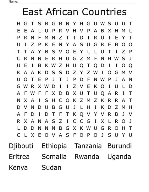 East African Countries Word Search Wordmint