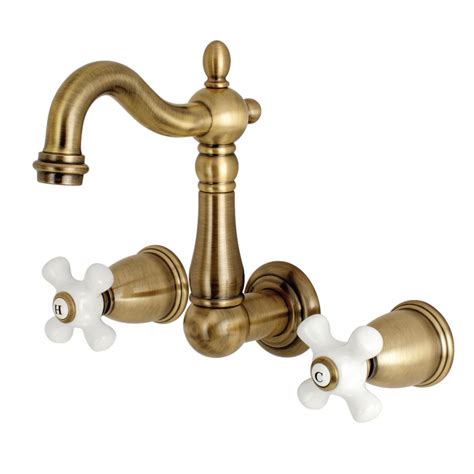 Kingston Brass Heritage 2 Handle Wall Mount Bathroom Faucet In Vintage