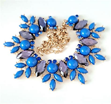 Leslie Danzis Gold Tone Chunky Rhinestone Statement Bib Necklace Blue