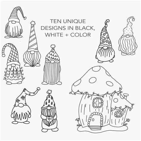 Gnomes Holiday Clip Art Hand Drawn Christmas Gnome Doodle Graphics 30 ...