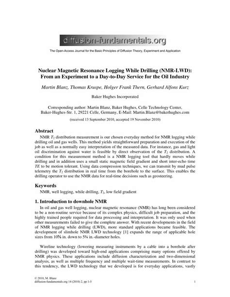 PDF Nuclear Magnetic Resonance Logging While Drilling NMR LWD