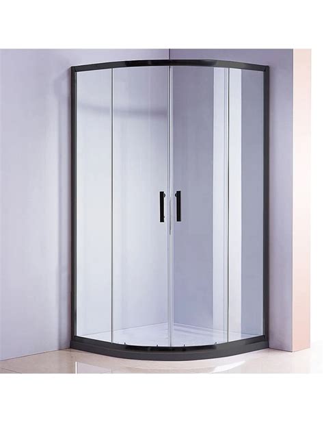 100 X 100cm Black Rounded Sliding 6mm Curved Shower Screen With White