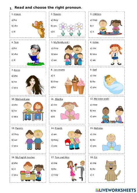 Read And Choose The Right Pronoun Worksheet Artofit