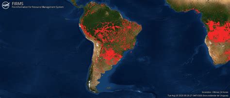 Mapamundi de incendios de la NASA Sudamérica y África con focos