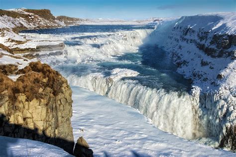 Iceland Gullfoss Waterfall In Winter With Snow Photograph By Matthias