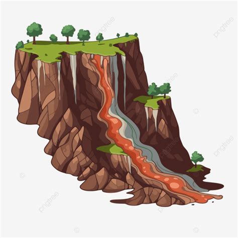 Cachoeira De Lava Dos Desenhos Animados De Clipart De Deslizamento De Terra Com Um Penhasco E Um ...