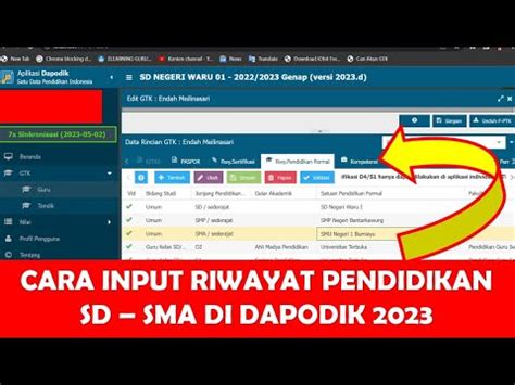 Cara Input Riwayat Pendidikan Formal Sd Smp Sma Di Dapodik Youtube