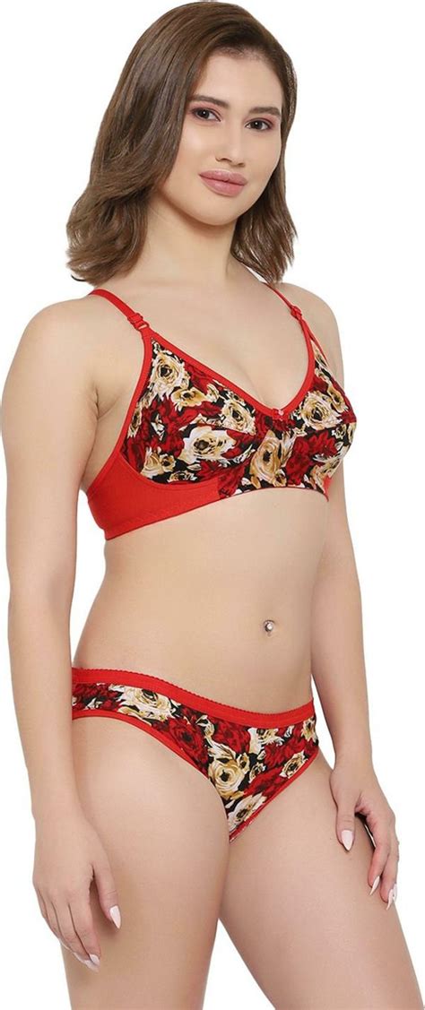 Tace Women Red Floral Cotton Blend Lingerie Set Jiomart