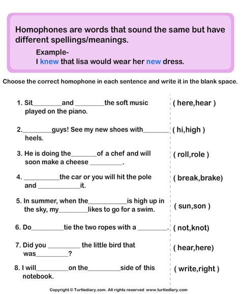 Th Std Homophones Worksheet Hot Sex Picture