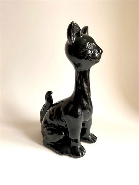 Large Tall Vintage Black Cat Figurine Etsy