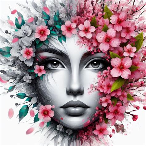 Premium Photo Portrait Of Girl Face And Flowers Girl Face And Flowers