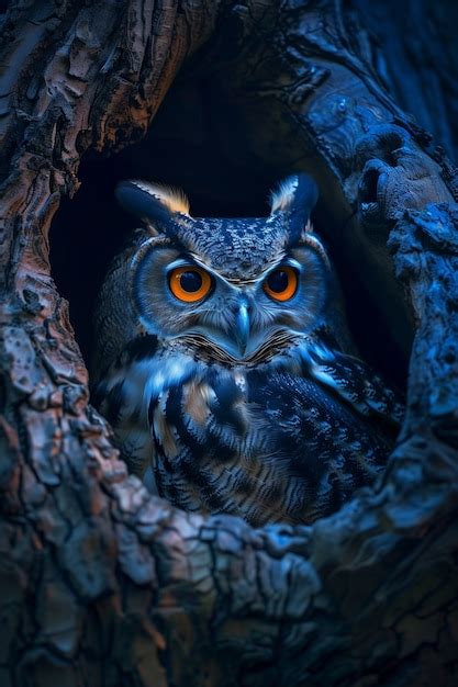 Vue photoréaliste de l oiseau hibou la nuit Photo Gratuite