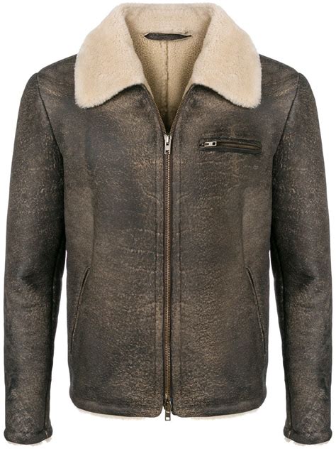 Salvatore Santoro Shearling Collar Leather Jacket Grey ModeSens