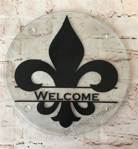 Welcome Glass Fleur De Lis Cutting Board Round Trivet Etsy