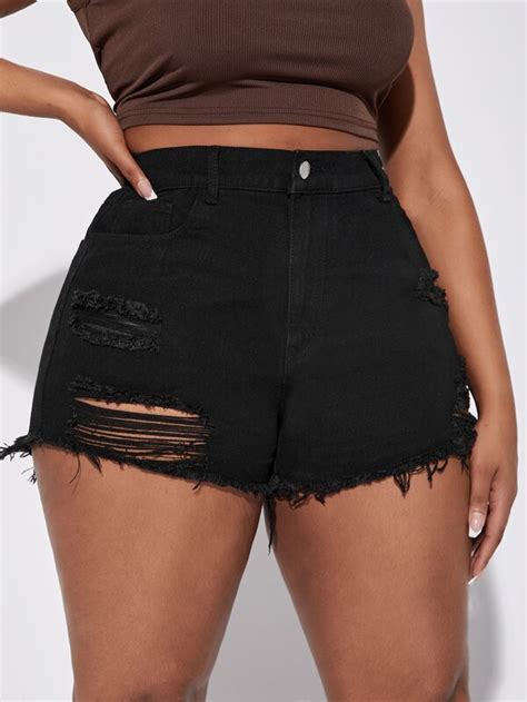 Shein Sxy Plus Ripped Raw Hem Denim Shorts Shein Usa