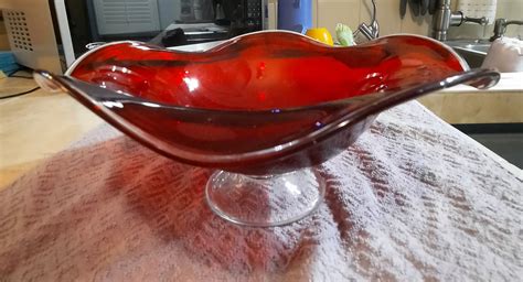 Vintage Red Fruit Bowl On A Pedestal Base Hand Blown Glass Etsy