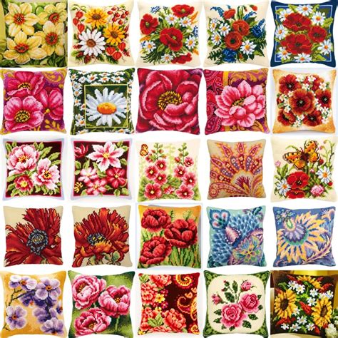 Poppy Flowers 2016 Diy Needlework Kit Acrylic Yarn Embroidery Pillow