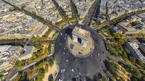 Panoramic aerial view of Arch of Triumph, Paris Champs Elysées, France ...