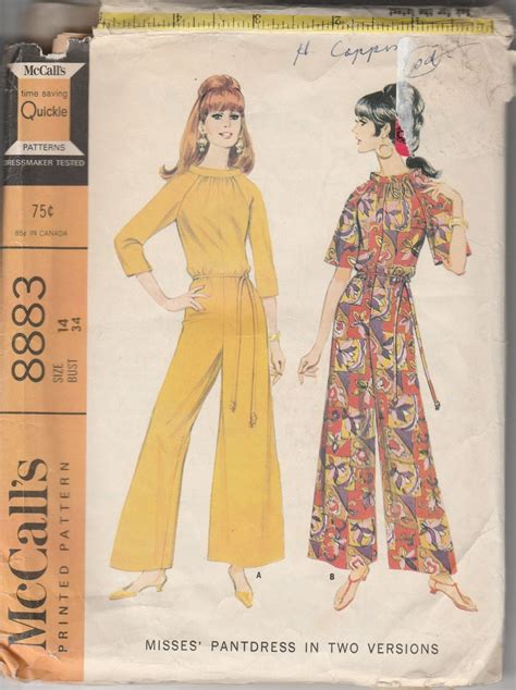 Mccalls 8883 Vintage 1960s Pattern Ladies Mod Jumpsuit Pantdress Rag Vintagestitching