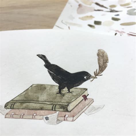 Crow With Books Watercolour Me 2019 Rart